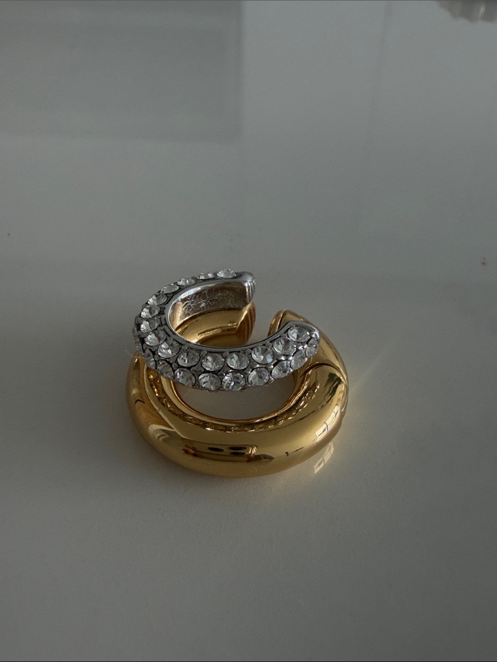 Gold and Silver Crystal Accent Double Cuff Ring